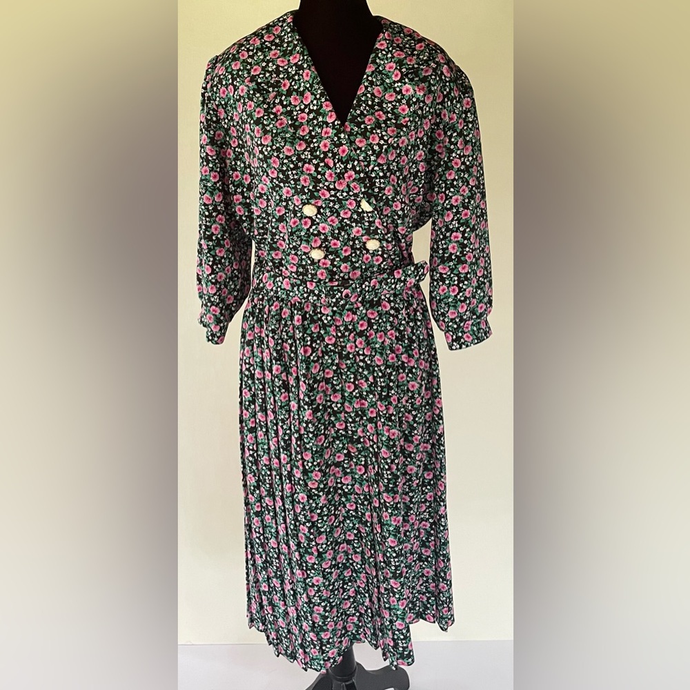 VTG 80s BRELI ORIGINALS Women’s Floral Belted Dress Size 14 Retro Cottagecore